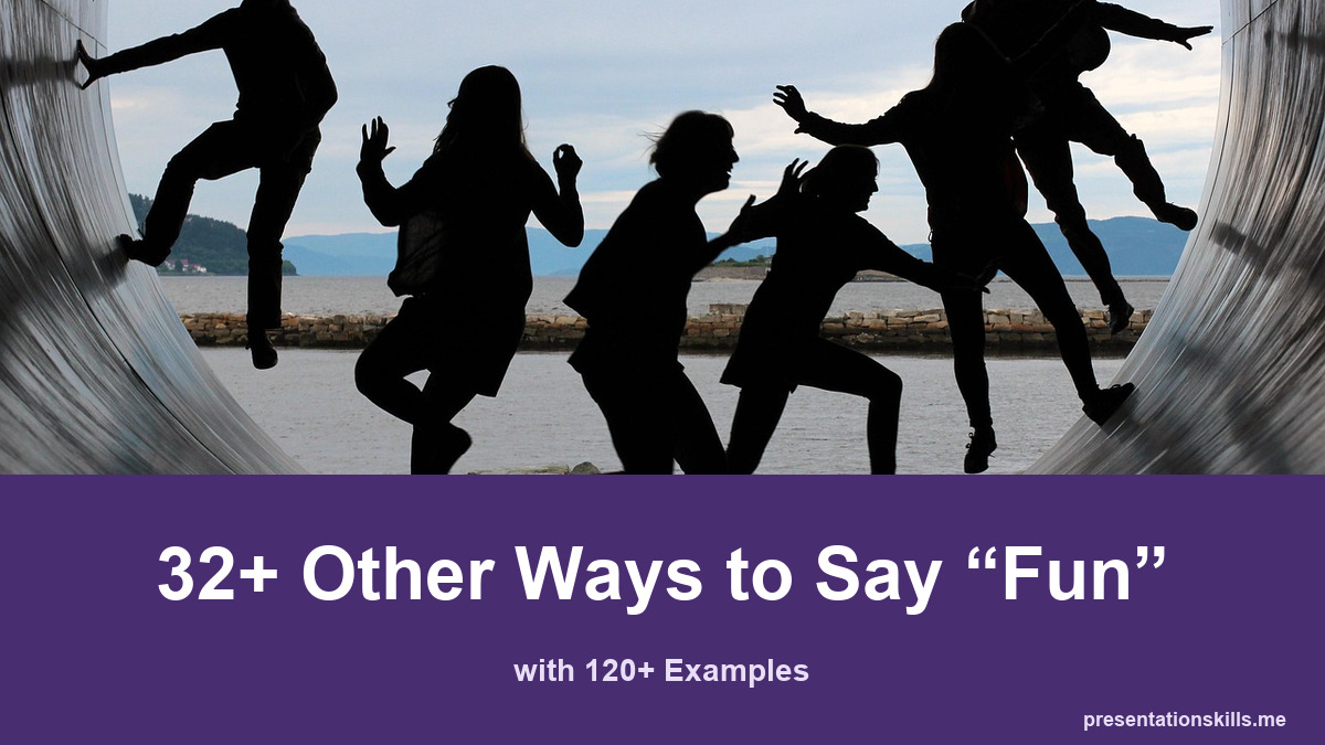 32+ other ways to say fun, with 120+ examples; Friends jump and play inside a large circular structure.