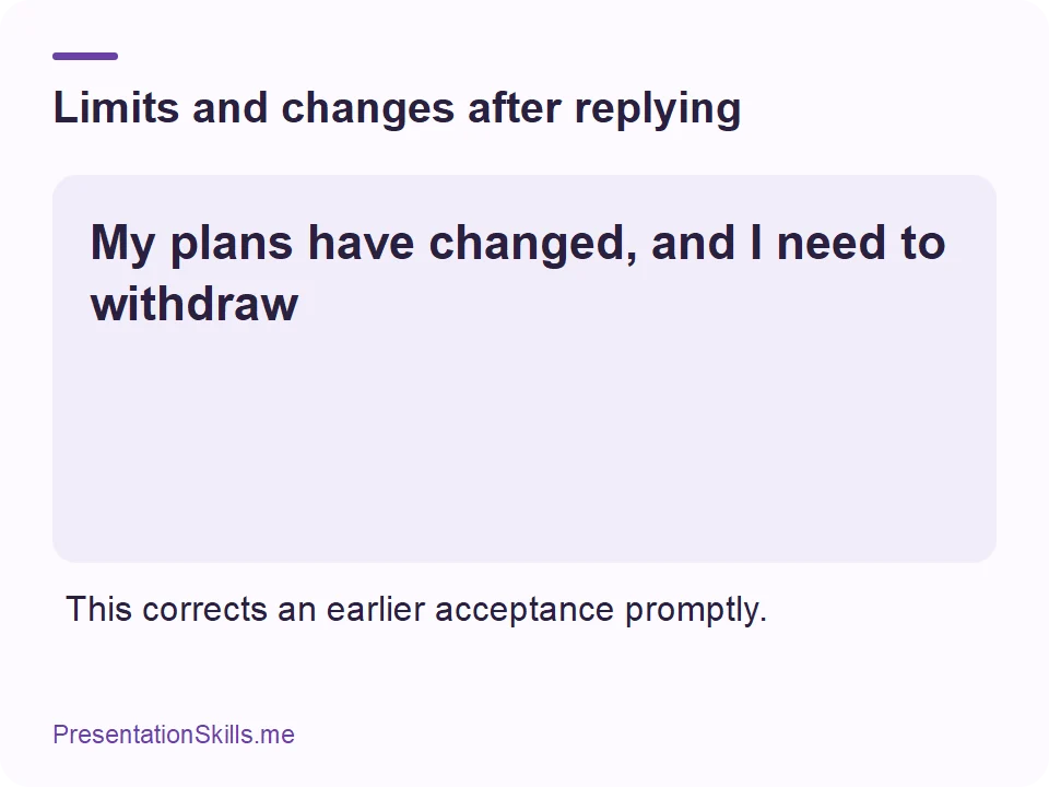 Limits and changes after replying: My plans have changed, and I need to withdraw This corrects an earlier acceptance promptly.