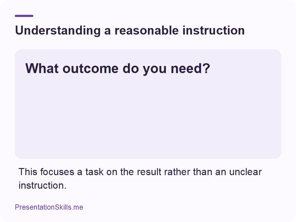 Understanding a reasonable instruction: What outcome do you need? This focuses a task on the result rather than an unclear instruction.
