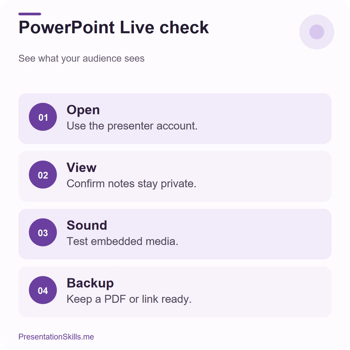 Teams PowerPoint Live preflight for file access, notes, media, and backup.