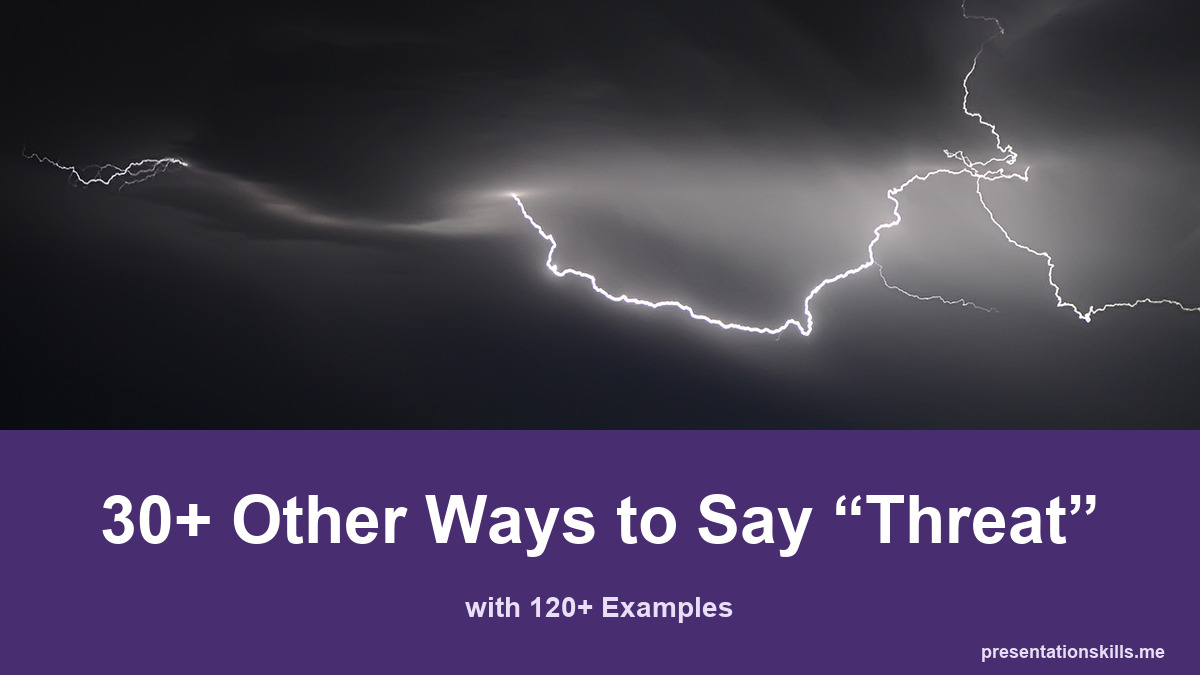 30+ other ways to say threat, with 120+ examples; A bright lightning bolt crosses a dark storm sky above the sea.