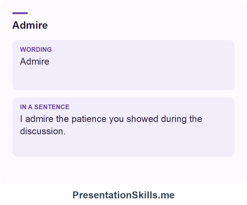 Admire: Admire I admire the patience you showed during the discussion.