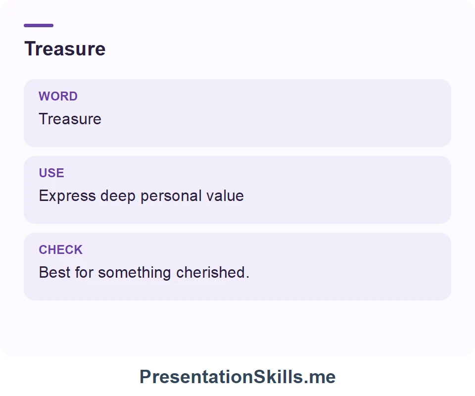 Treasure: Treasure Express deep personal value Best for something cherished.