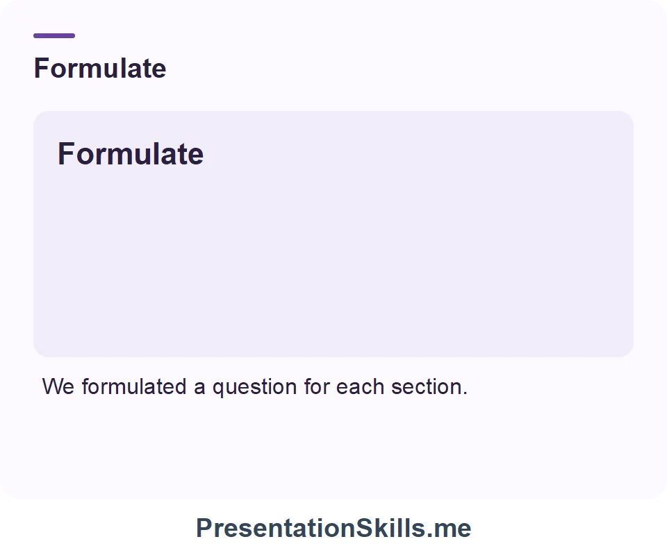 Formulate: We formulated a question for each section.
