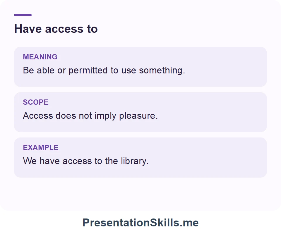 Have access to: She has access to a rehearsal room near her home.