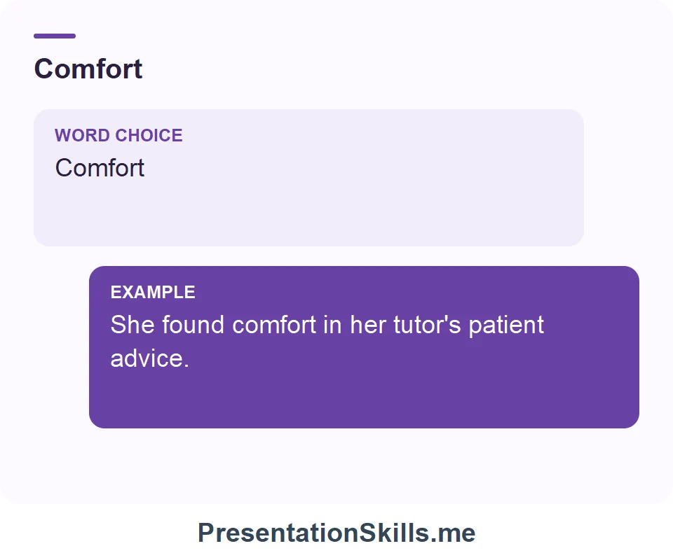 Comfort: She found comfort in her tutor's patient advice.