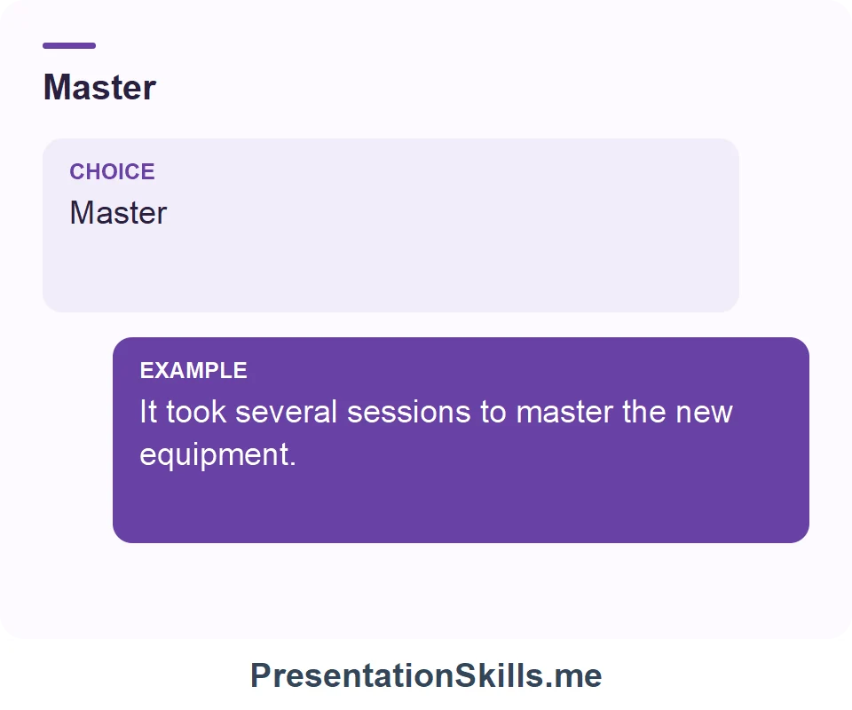 Master: Master It took several sessions to master the new equipment.