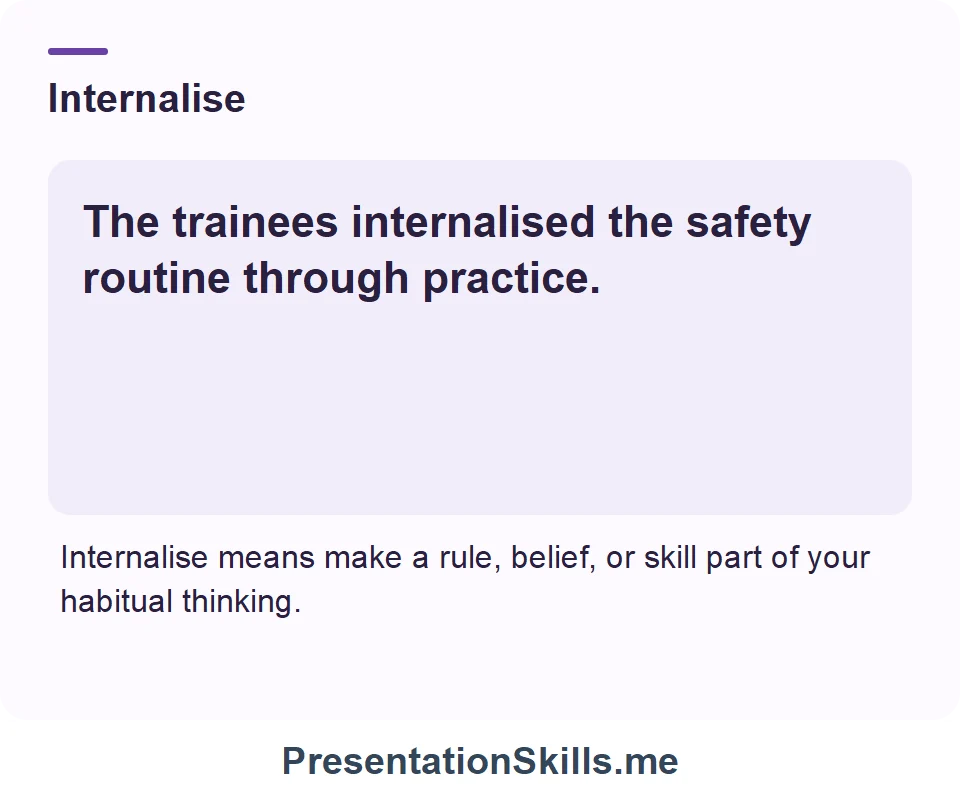 Internalise: The trainees internalised the safety routine through practice.