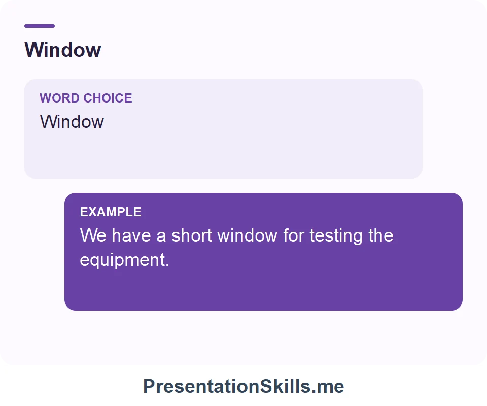 Window: We have a short window for testing the equipment.