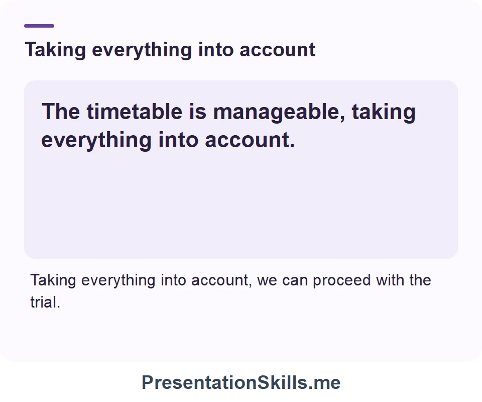 Taking everything into account: The timetable is manageable, taking everything into account.