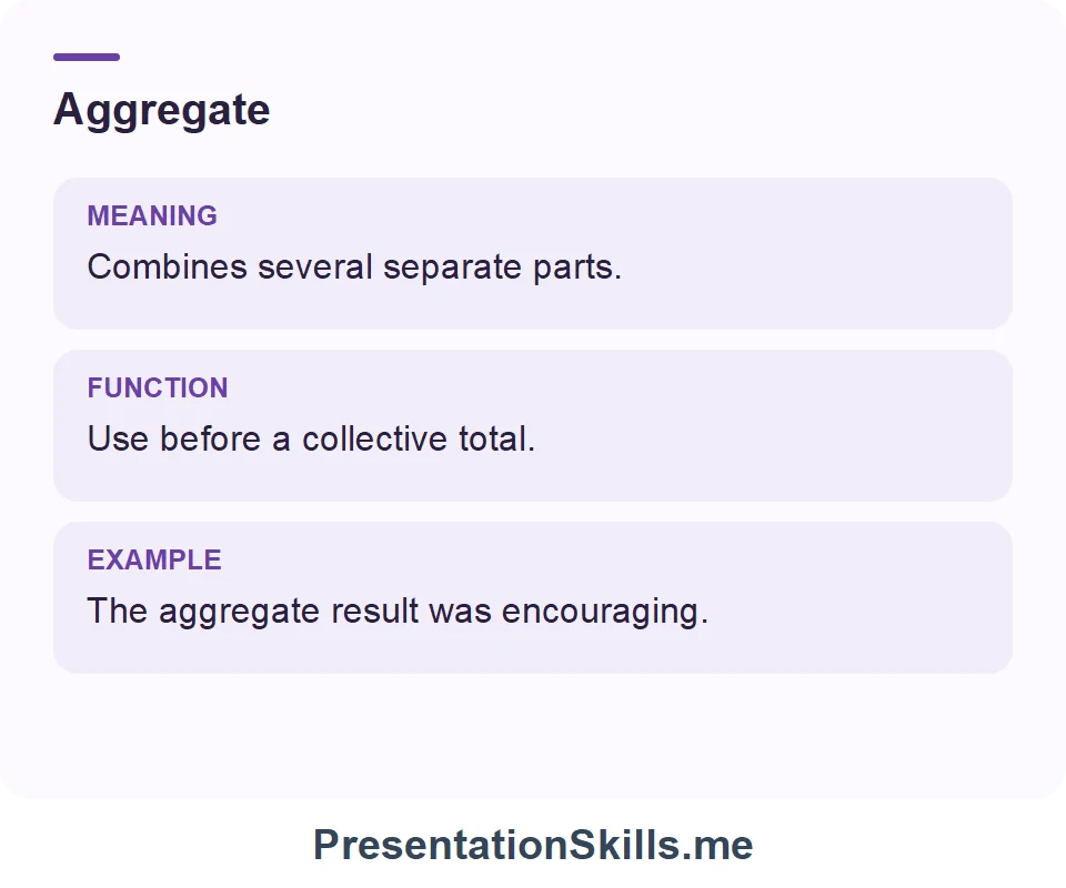 Aggregate: Her report explains how the aggregate total was calculated.