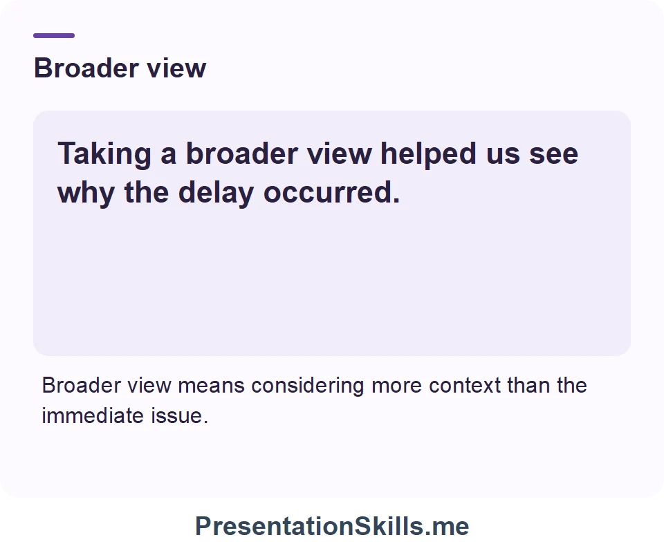 Broader view: Taking a broader view helped us see why the delay occurred.