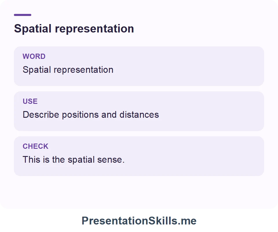 Spatial representation: Spatial representation Describe positions and distances This is the spatial sense.