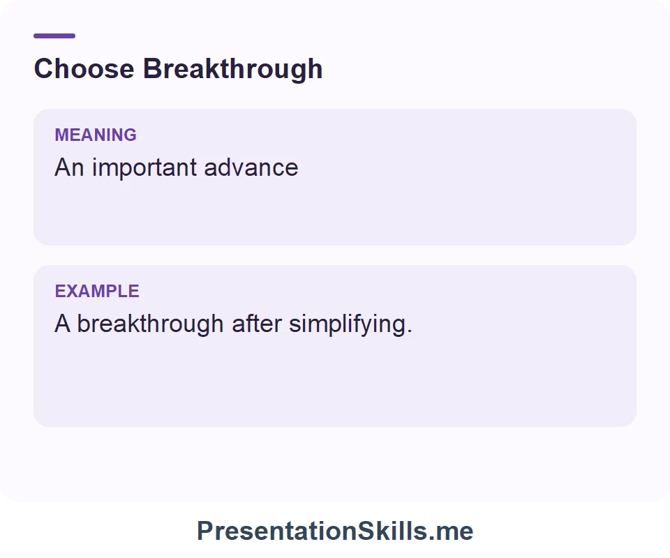 Breakthrough: An important advance. Example: A breakthrough after simplifying.